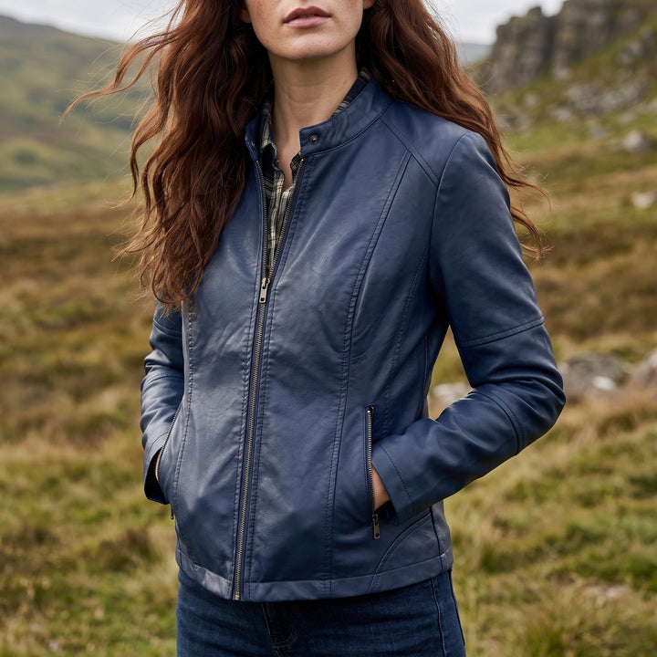 Severine Cropped Vegan Leather Jacket - Blue