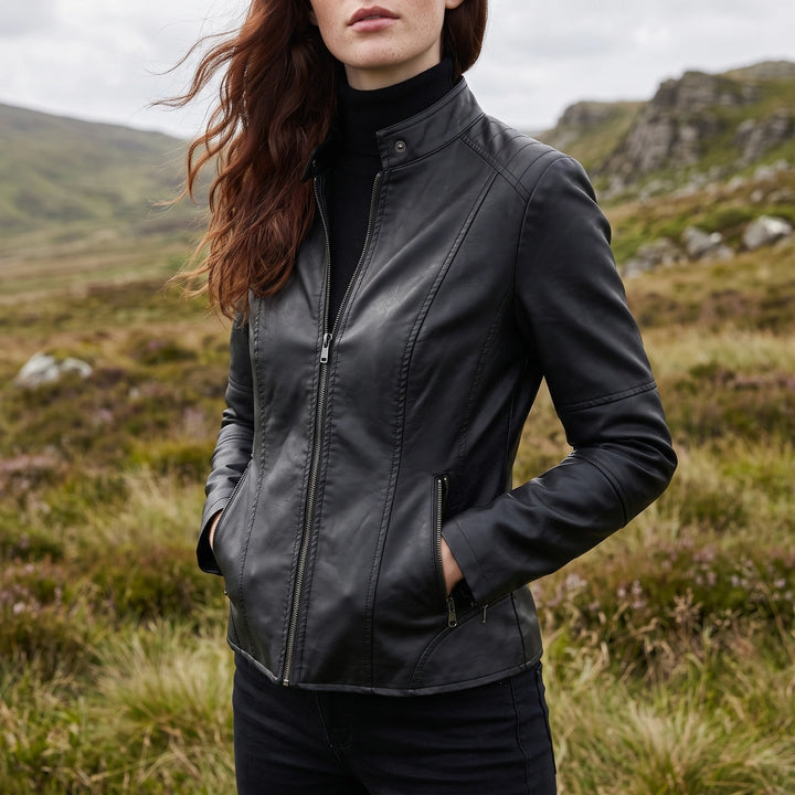 Severine Cropped Vegan Leather Jacket - Black