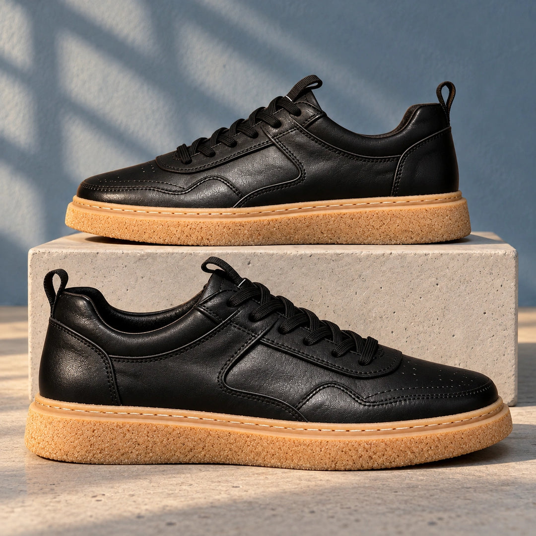 Shane Leather Suede Gum Sole Court Sneakers - Black