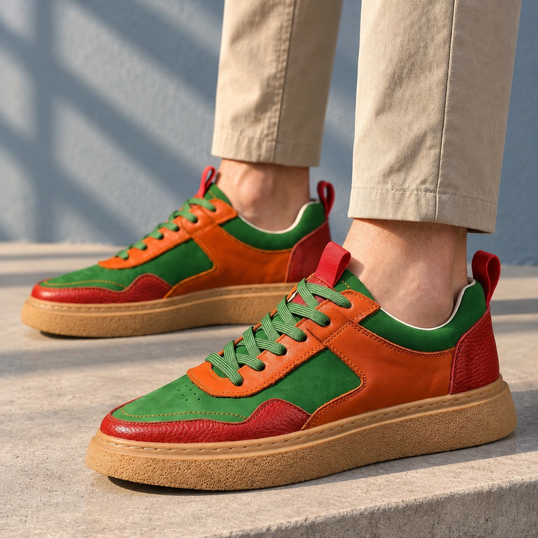 Shane Leather Suede Gum Sole Court Sneakers - Green