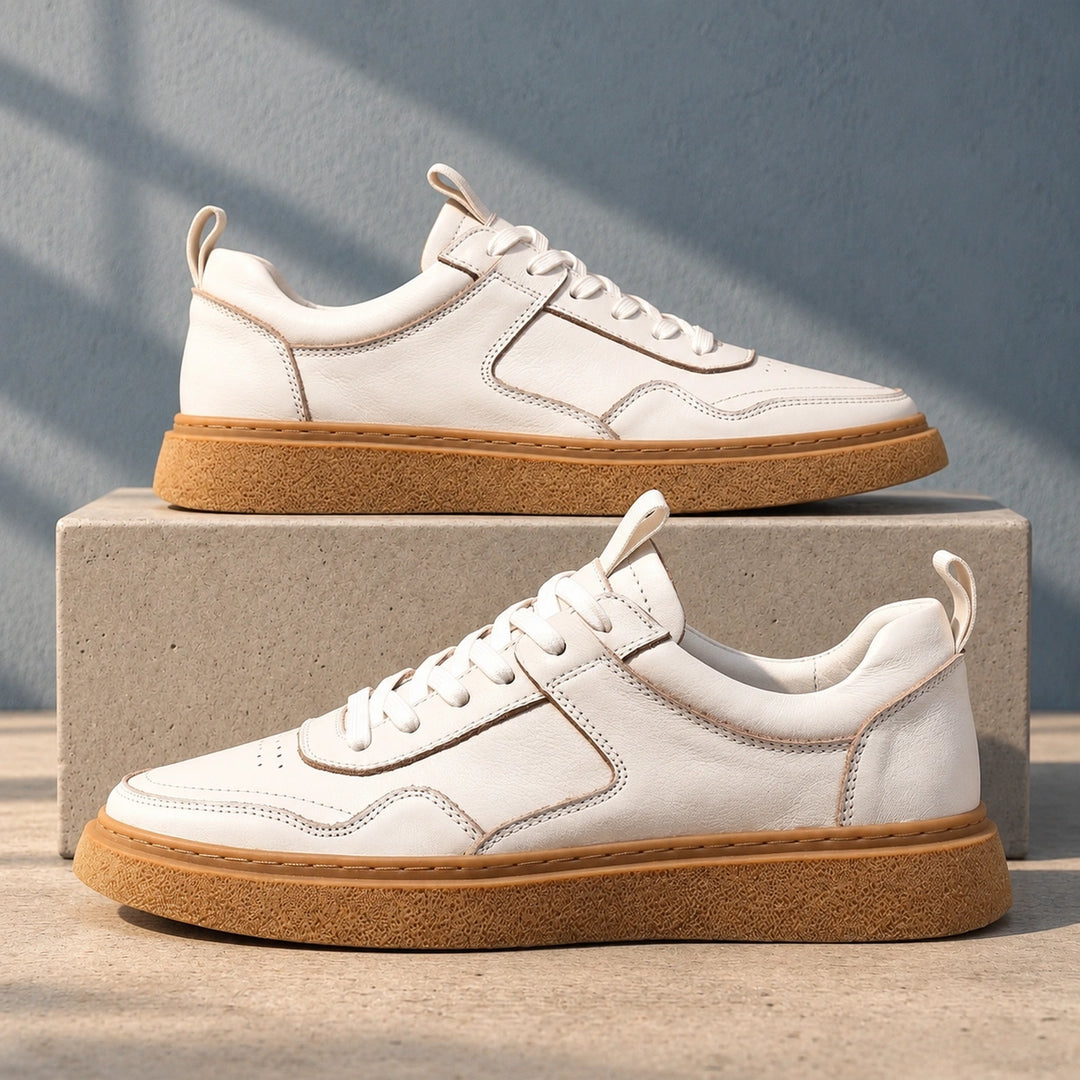 Shane Leather Suede Gum Sole Court Sneakers - White