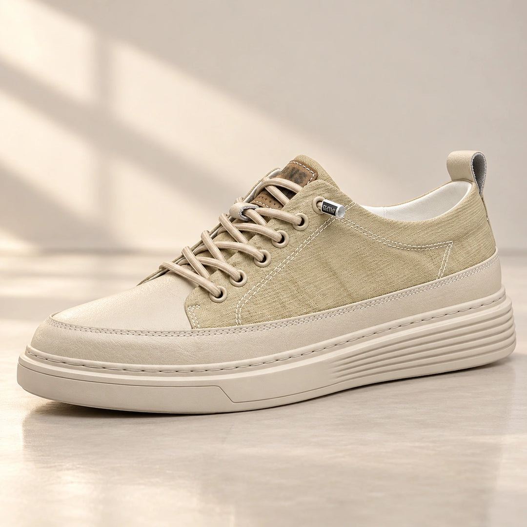Shawn Leather Panel Elastic Lace Sneakers - Beige