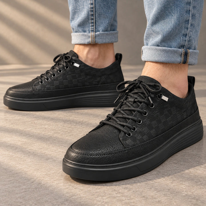 Shawn Leather Panel Elastic Lace Sneakers - Black