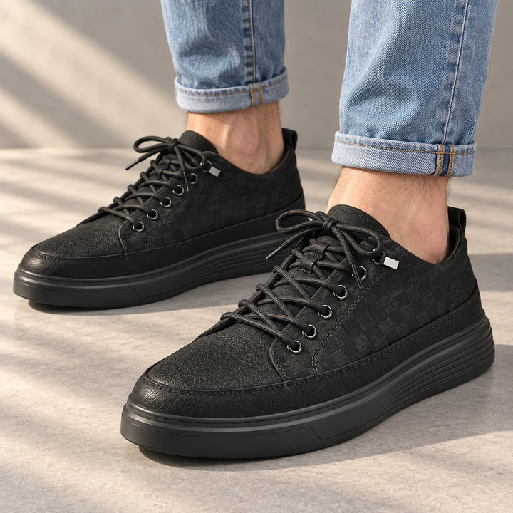 Shawn Leather Panel Elastic Lace Sneakers - Black