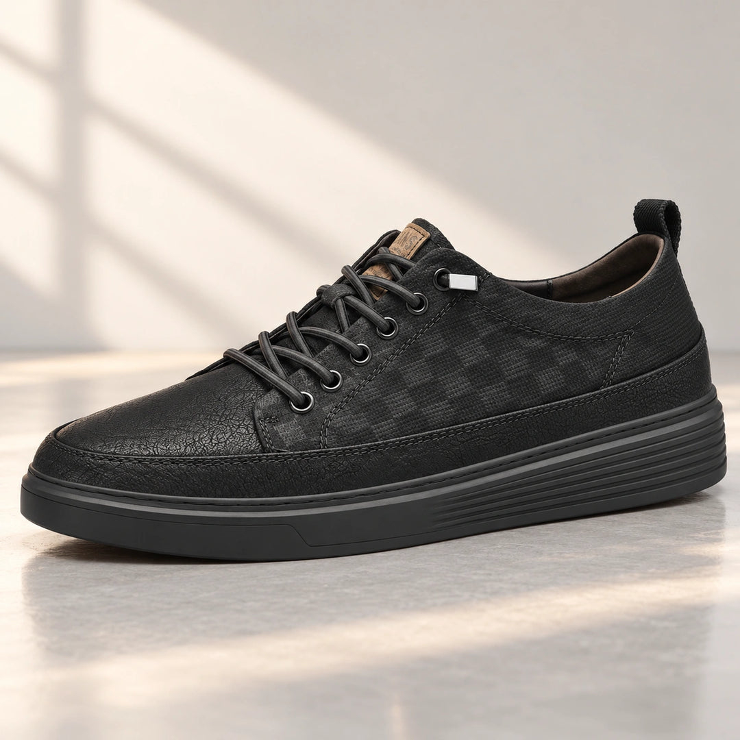 Shawn Leather Panel Elastic Lace Sneakers - Black