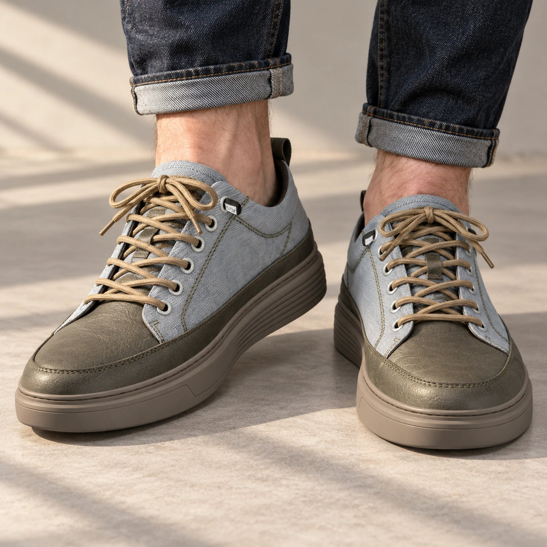 Shawn Leather Panel Elastic Lace Sneakers - Grey Olive