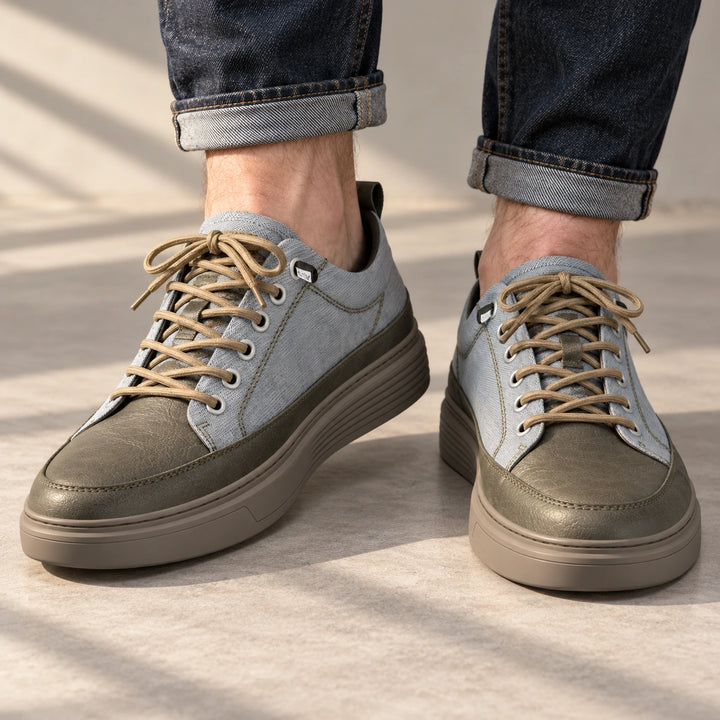 Shawn Leather Panel Elastic Lace Sneakers - Grey Olive
