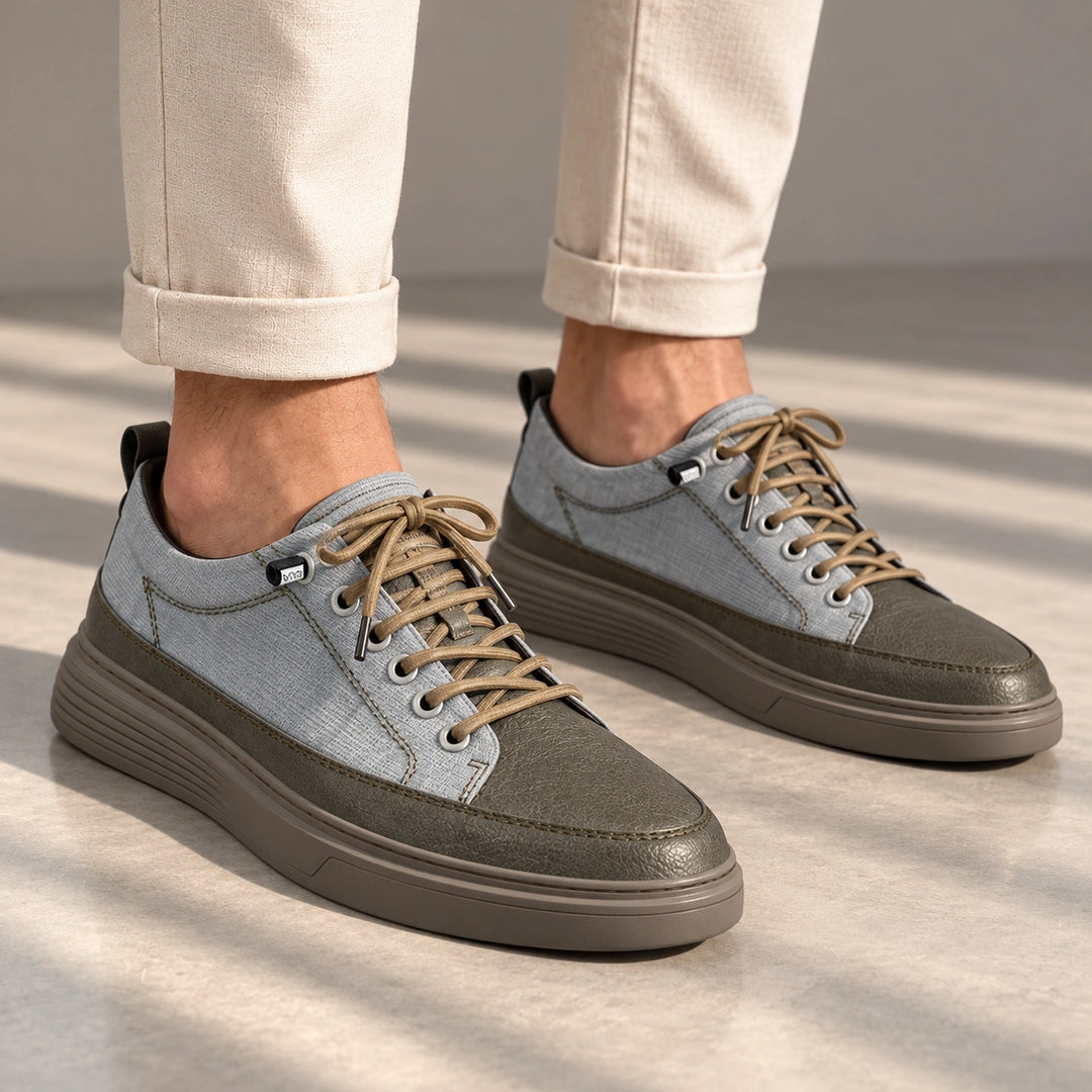 Shawn Leather Panel Elastic Lace Sneakers - Grey Olive