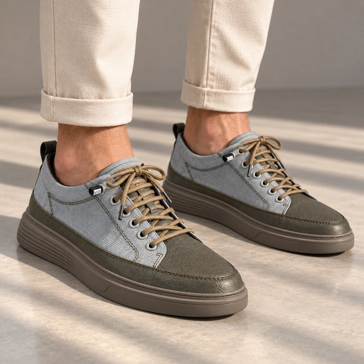 Shawn Leather Panel Elastic Lace Sneakers - Grey Olive