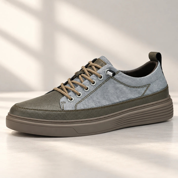 Shawn Leather Panel Elastic Lace Sneakers - Grey Olive