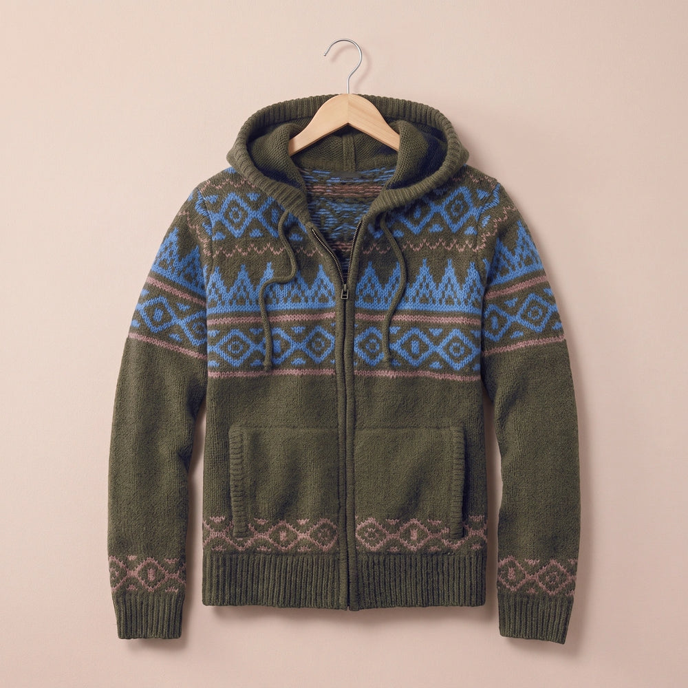 Soren Fair Isle Knit Zip Hoodie - Blue