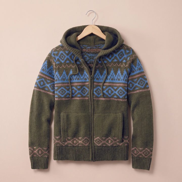 Soren Fair Isle Knit Zip Hoodie - Blue