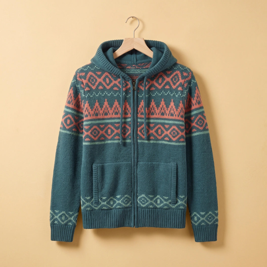 Soren Fair Isle Knit Zip Hoodie - Orange