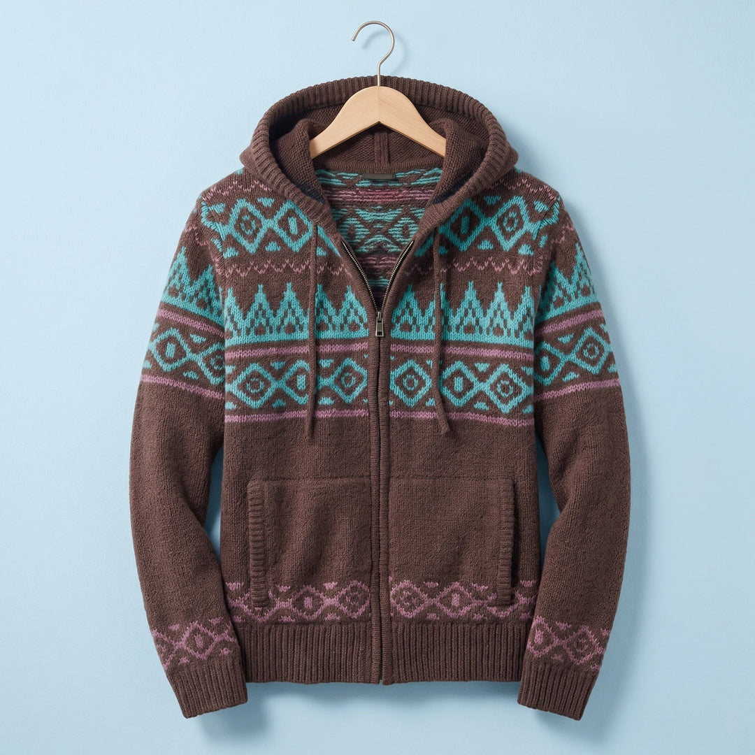 Soren Fair Isle Knit Zip Hoodie - Teal