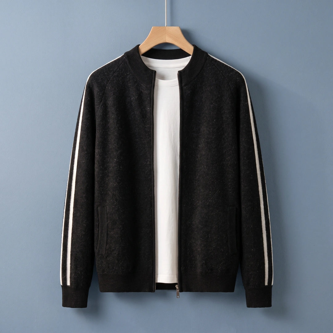 Stellan Striped Sleeve Zip Cardigan - Black