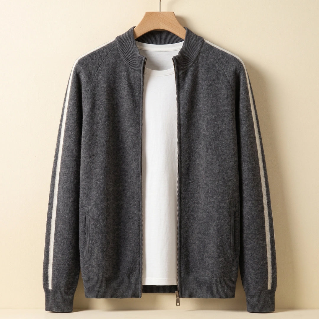 Stellan Striped Sleeve Zip Cardigan - Dark Gray