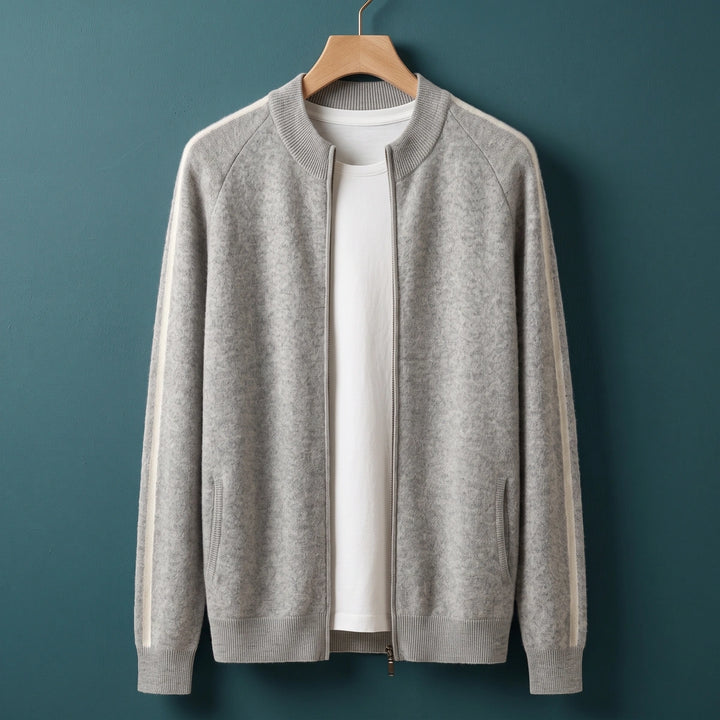 Stellan Striped Sleeve Zip Cardigan - Light Gray