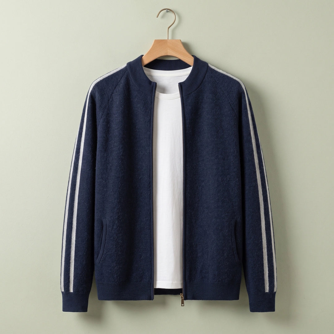 Stellan Striped Sleeve Zip Cardigan - Navy