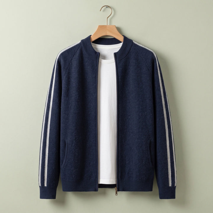 Stellan Striped Sleeve Zip Cardigan - Navy