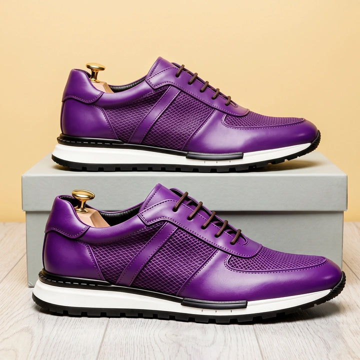 Steven Cowhide Leather Mesh Panel Sneakers - Purple