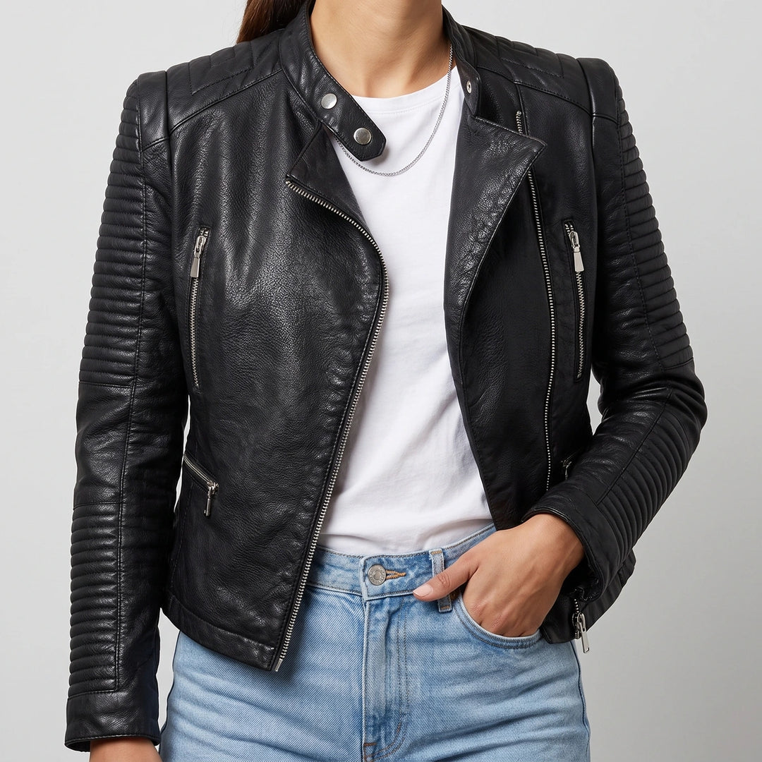 Sybille Quilted Shoulder Leather Jacket