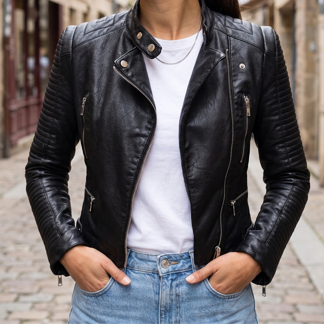 Sybille Quilted Shoulder Leather Jacket