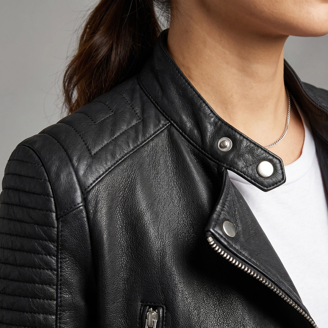 Sybille Quilted Shoulder Leather Jacket