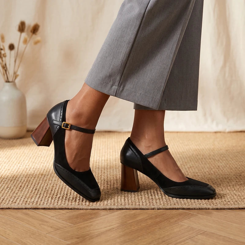 Bettina Women's Block Heel Mary Janes - Black