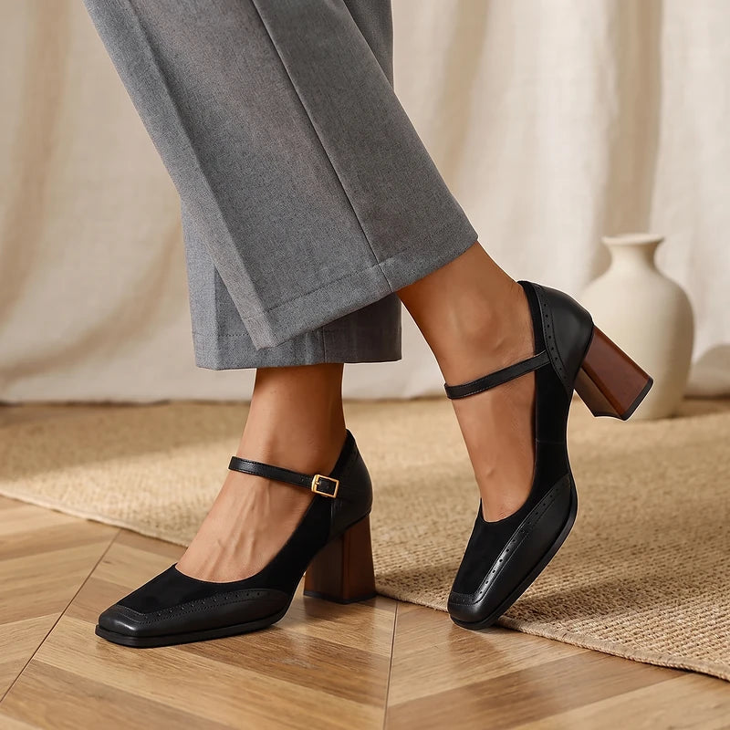 Bettina Women's Block Heel Mary Janes - Black