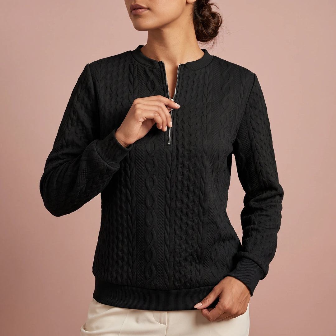 Tessa Cable Knit Quarter Zip Pullover - Black
