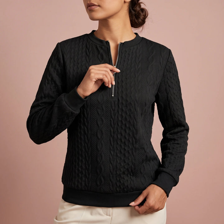 Tessa Cable Knit Quarter Zip Pullover - Black