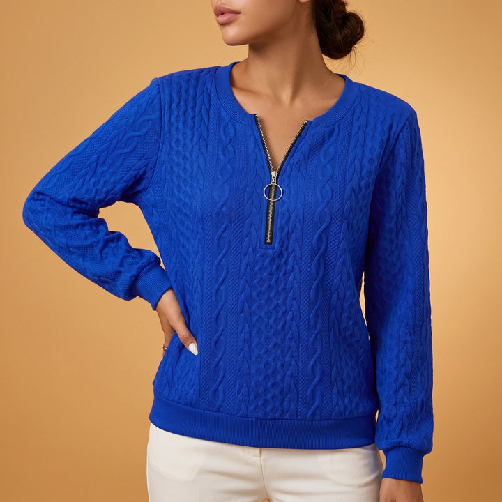 Tessa Cable Knit Quarter Zip Pullover - Blue