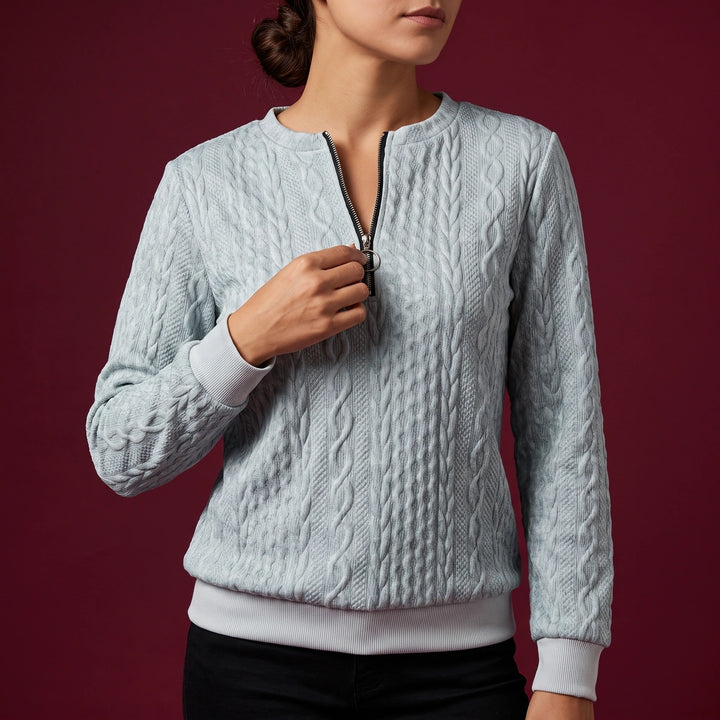 Tessa Cable Knit Quarter Zip Pullover - Gray