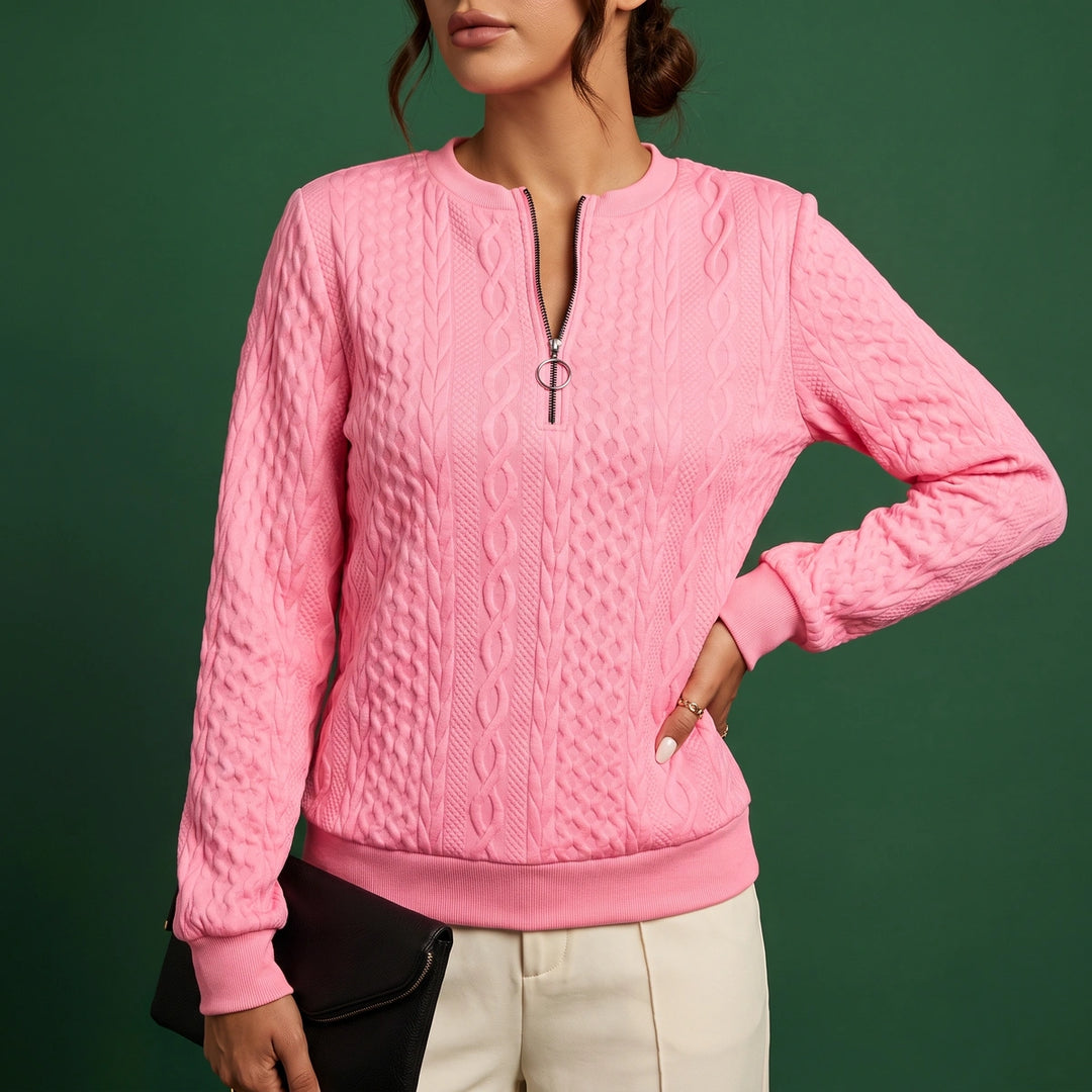 Tessa Cable Knit Quarter Zip Pullover - Pink