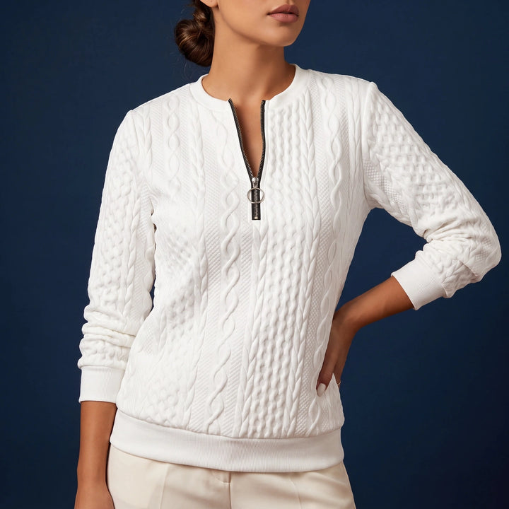 Tessa Cable Knit Quarter Zip Pullover - White