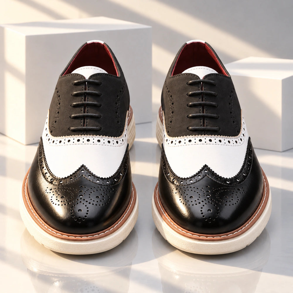 Thomas Color Block Wingtip Brogues - Black