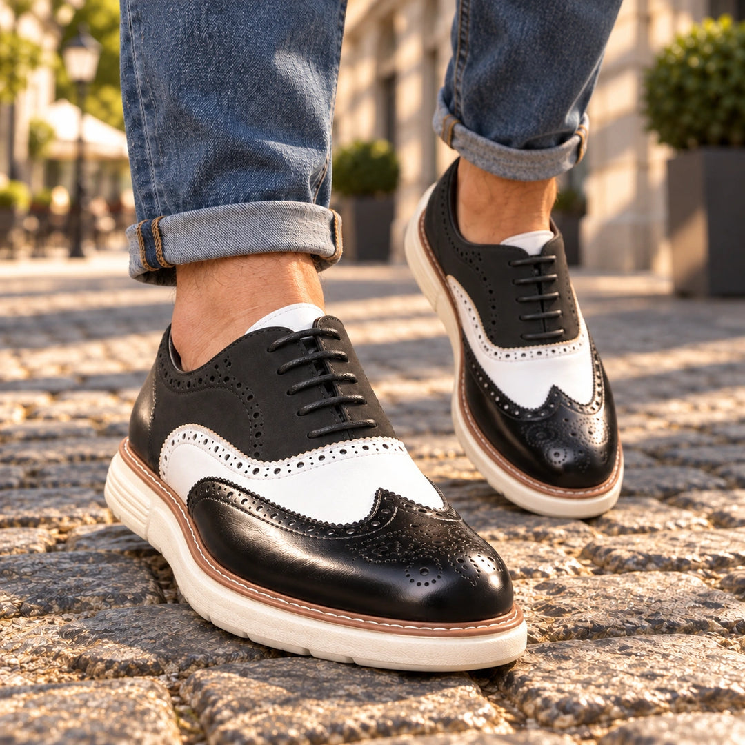 Thomas Color Block Wingtip Brogues - Black