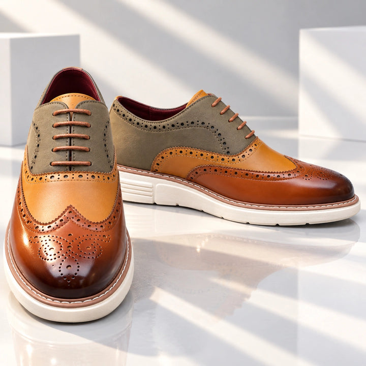 Thomas Color Block Wingtip Brogues - Brown