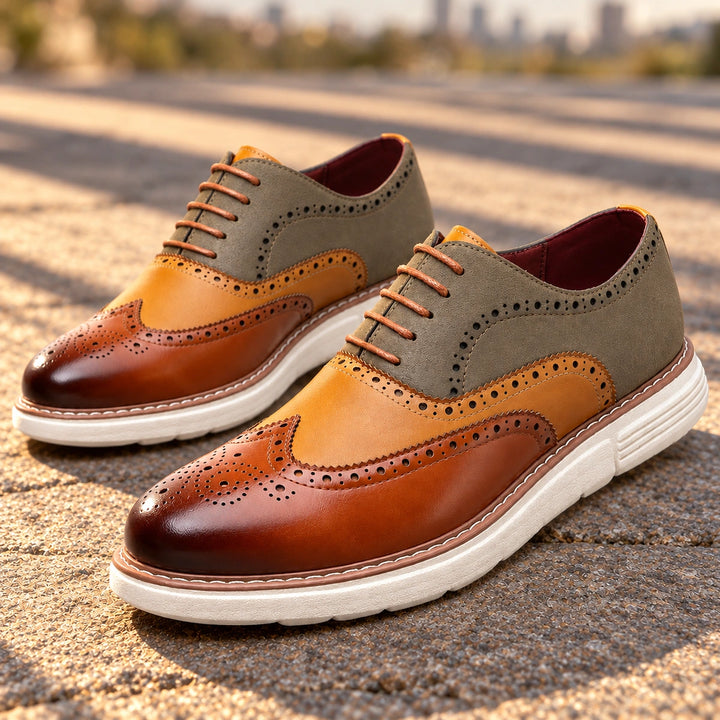 Thomas Color Block Wingtip Brogues - Brown