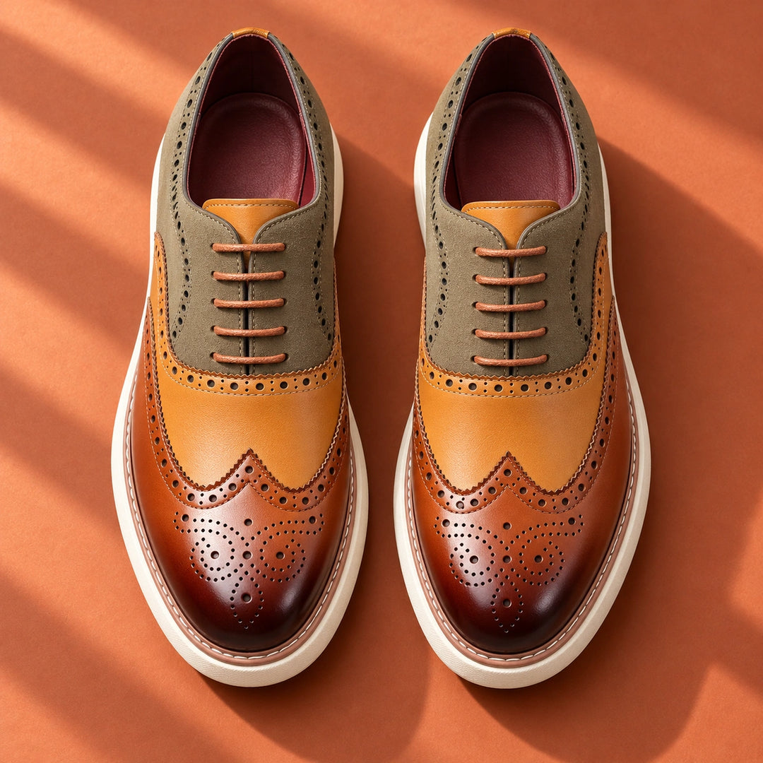 Thomas Color Block Wingtip Brogues - Brown