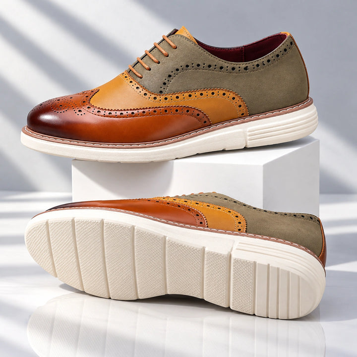 Thomas Color Block Wingtip Brogues - Brown
