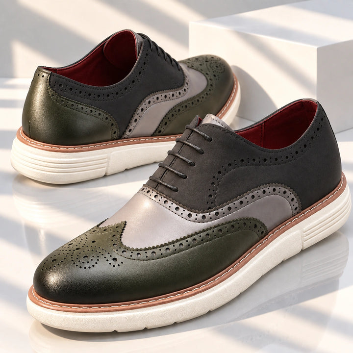 Thomas Color Block Wingtip Brogues - Dark Green