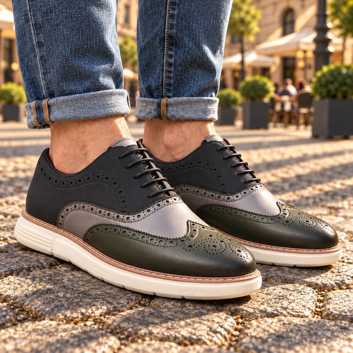 Thomas Color Block Wingtip Brogues - Dark Green