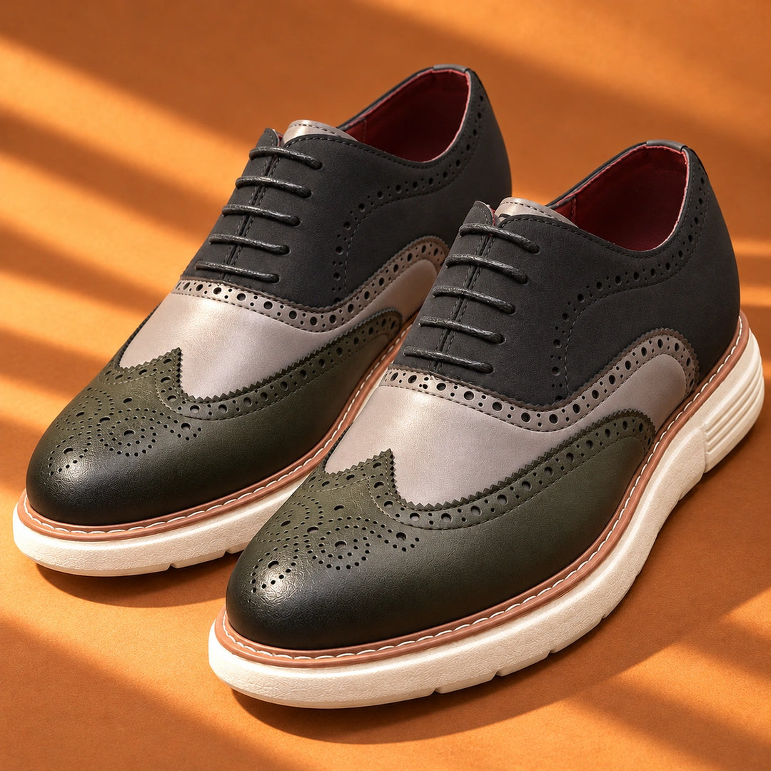 Thomas Color Block Wingtip Brogues - Dark Green