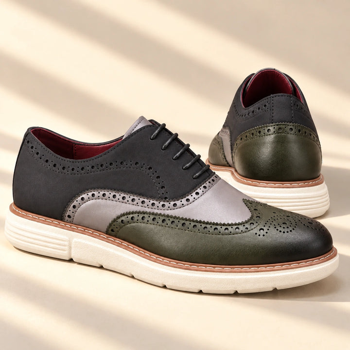 Thomas Color Block Wingtip Brogues - Dark Green