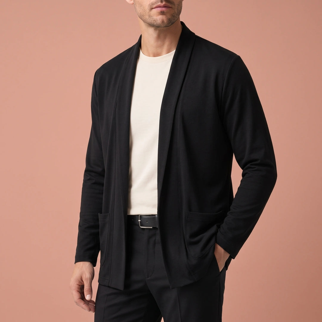 Tobias Open Front Shawl Cardigan - Black