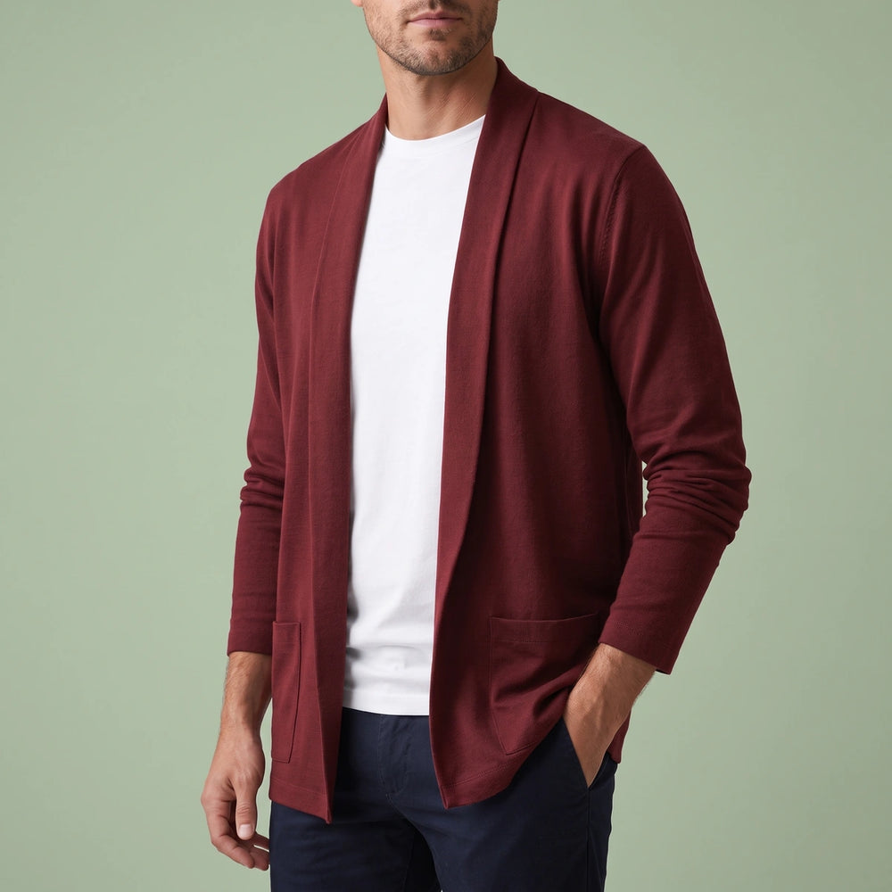 Tobias Open Front Shawl Cardigan - Red