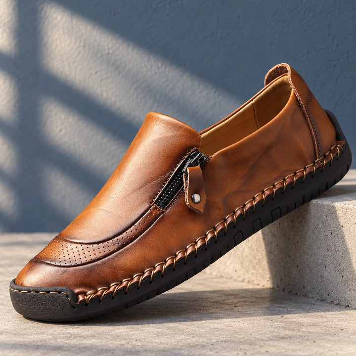 Travis Hand Stitched Leather Side Zip Slip On Shoes - Brown