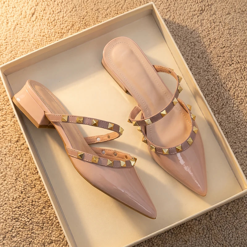 Bianca Women's Studded Patent Mules - Pink