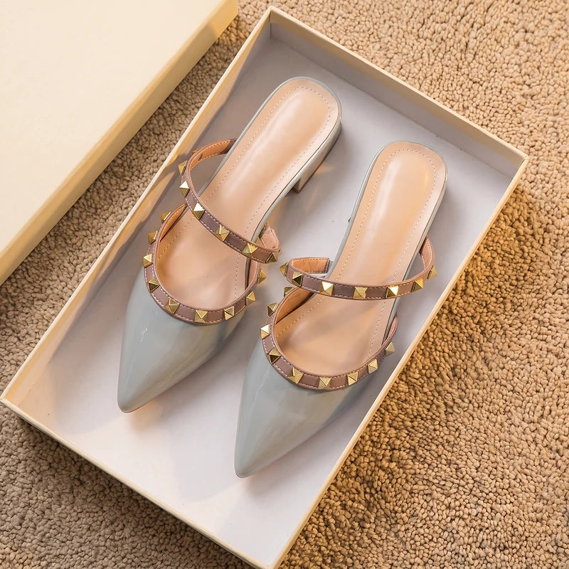 Bianca Women's Studded Patent Mules - Blue